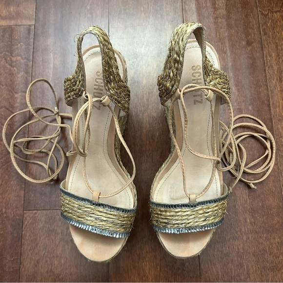 Schutz Natural Desert Aveline Lace Up Wedge Espadrilles Sandals Size 8.5 - Picture 4 of 16